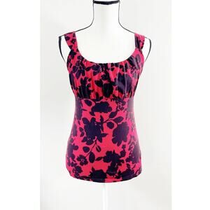 Ann Taylor Red & Black Floral Sleeveless Top - Size MP